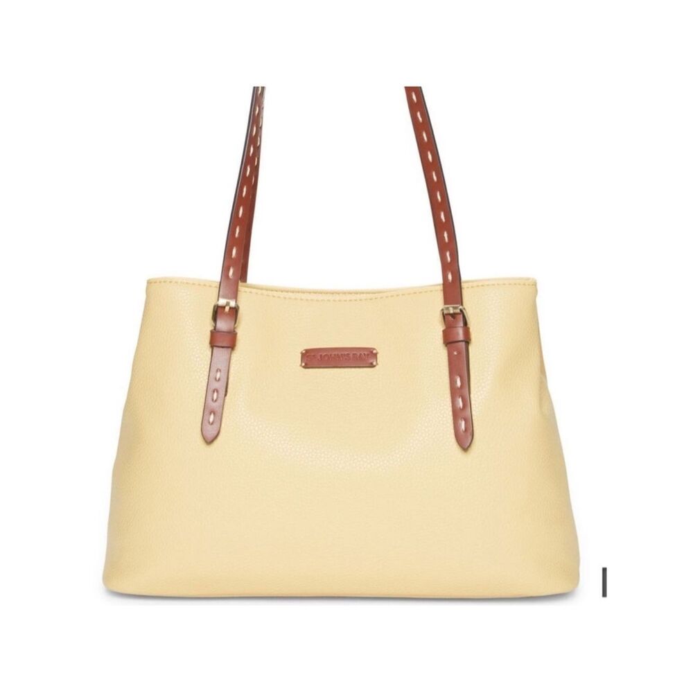 St. John’s Bay Pale Yellow Brown Westport Satchel Tote